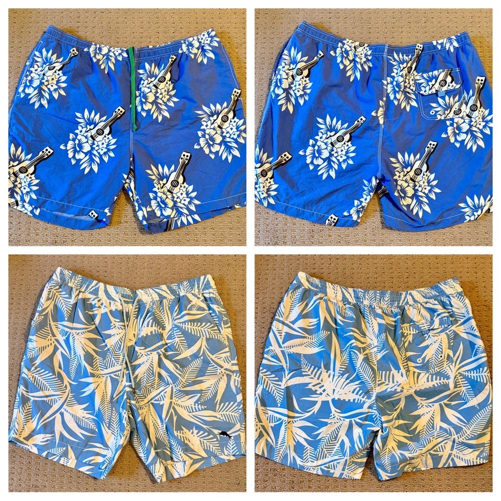 Tommy Bahama Blue Tropical Print Novelty Swim Trunks (2 Pairs) XXL